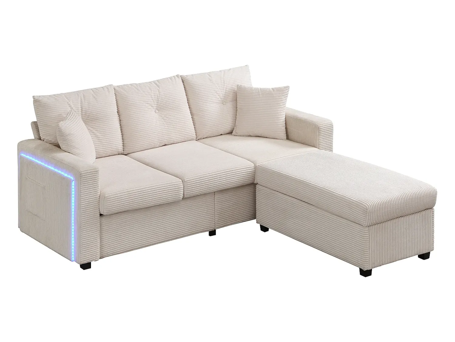 ModernLuxe Combinação de sofá moderno 184x84.5x85.5cm - com apoio de pés removível e iluminação LED - com bolsos laterais - combinação livre - ^ Sofá