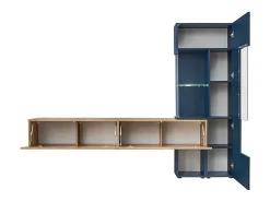 Móvel De Tv|Meublorama Composição de parede coleção MARIANO cor -marinho e carvalho. LED incluso. Móvel de TV design. Azul