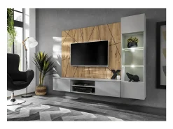 Price Factory Composição de parede IXAR geométrica – Móvel para TV + vitrine suspensa + painéis decorativos^ Móvel De Tv