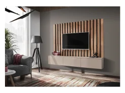 Price Factory Composição de parede TASHYA – Móvel para TV e painel de parede – Carvalho Artesão e branco areia^ Móvel De Tv