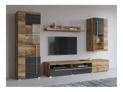 Móvel De Tv*Price Factory Composição mural BRAZZA – Móvel para TV, vitrines e prateleira – Design em nogueira acetinado Castanho