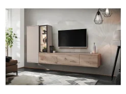 Móvel De Tv|Price Factory Composição mural CALIRE – Móvel para TV e armazenamentos suspensos – Carvalho Viking e Cashmere Castanho