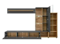 Móvel De Tv*Meublorama Composição mural coleção KLIS 2 cores cinza antracite e carvalho. LED incluído. Móvel de TV design. Cinzento