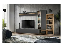 Móvel De Tv*Meublorama Composição mural coleção KLIS 2 cores cinza antracite e carvalho. LED incluído. Móvel de TV design. Cinzento
