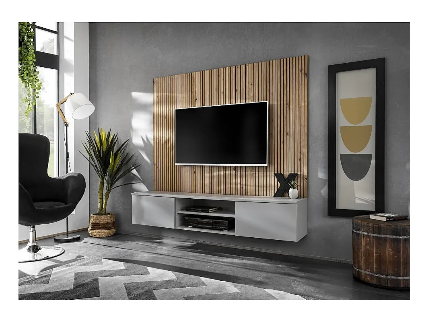 Móvel De Tv|Price Factory Composição mural IXAR – Móvel para TV + painéis decorativos de parede Cinzento claro