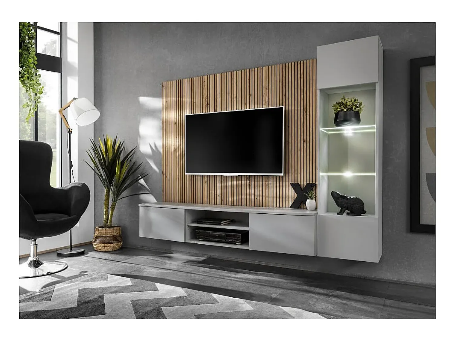 Price Factory Composição mural IXAR – Móvel de TV e vitrine suspensa – Com LED^ Móvel De Tv
