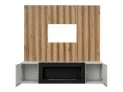 Móvel De Tv|Price Factory Composição mural IXAR – Móvel para TV, painéis de parede + lareira a bioetanol Cinzento claro