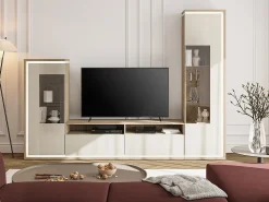 Móvel De Tv* Composição para TV AMBIHOME BARIOS - Caxemira/Carvalho, c/iluminação LED Bege