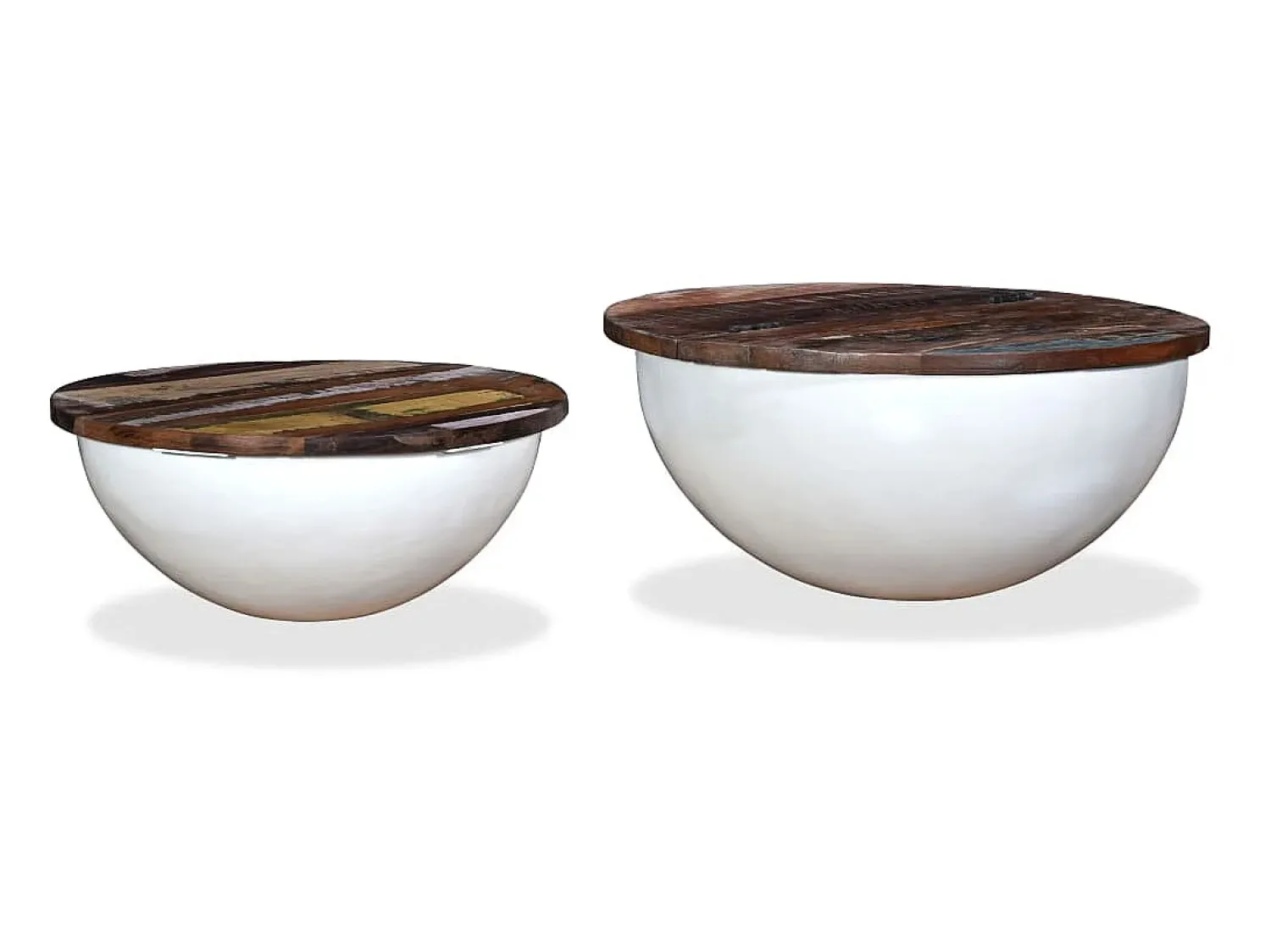 Mesa De Centro| Conj. mesas centro 2 pcs madeira reciclada forma tigela PT937036 Branco
