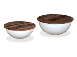 Mesa De Centro| Conj. mesas centro 2 pcs madeira reciclada forma tigela PT937036 Branco