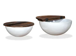 Mesa De Centro| Conj. mesas centro 2 pcs madeira reciclada forma tigela PT937036 Branco