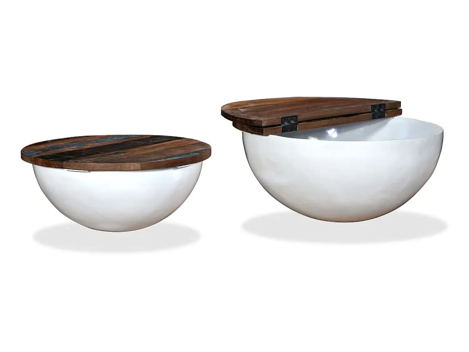 Mesa De Centro| Conj. mesas centro 2 pcs madeira reciclada forma tigela PT937036 Branco