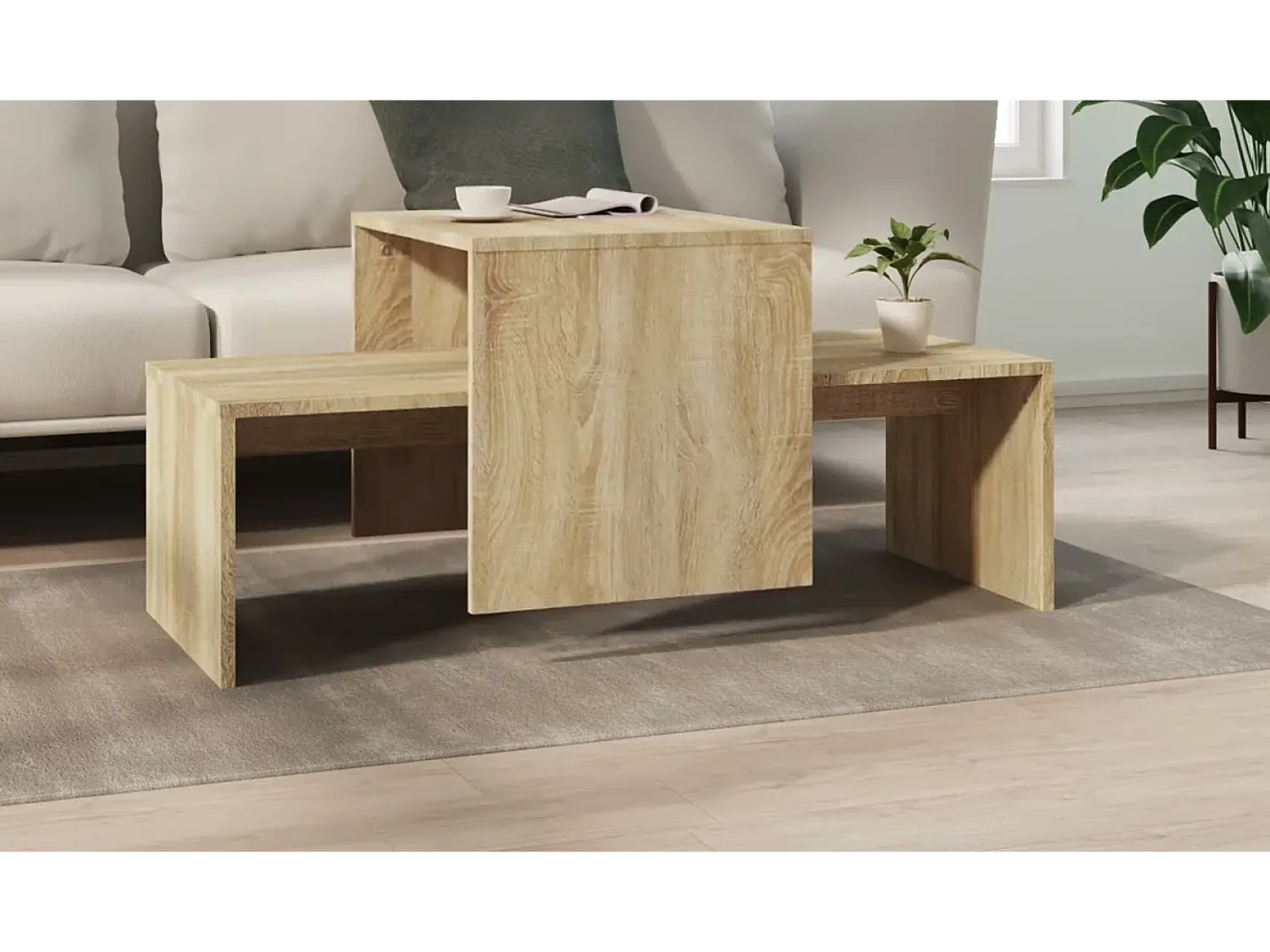 Mesa De Centro|vidaxl Conj. mesas centro 100x48x40cm deriv. madeira carvalho sonoma Natural claro