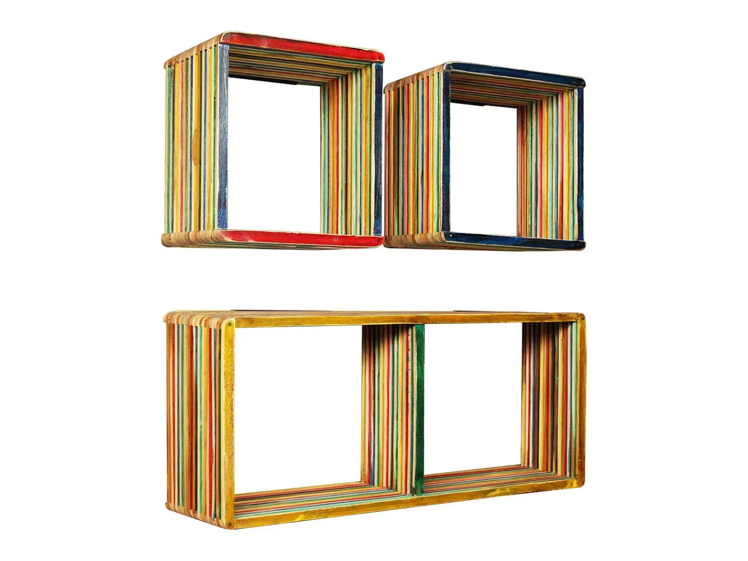 Best vidaxl Conj. prateleiras parede 3 pcs teca recuperada maciça Multicor