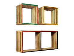 Best vidaxl Conj. prateleiras parede 3 pcs teca recuperada maciça Multicor
