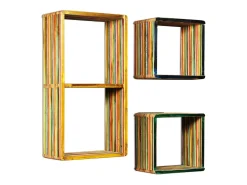 Best vidaxl Conj. prateleiras parede 3 pcs teca recuperada maciça Multicor