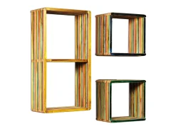 Discount Conj. prateleiras parede 3 pcs teca recuperada maciça PT726160 Multicor