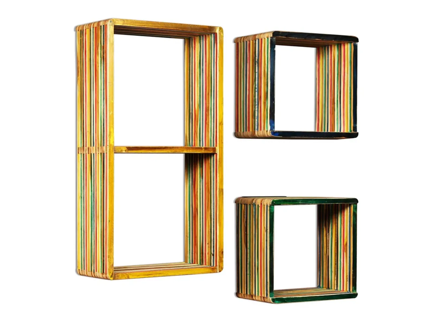 Discount Conj. prateleiras parede 3 pcs teca recuperada maciça PT726160 Multicor