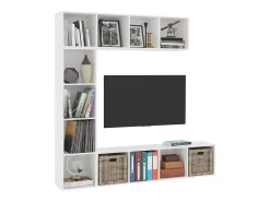 Biblioteca| Conjunto armário de TV/estante 3 pcs 180x30x180 cm PT844326 Branco
