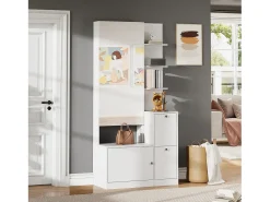 Móvel De Entrada|ModernLuxe Conjunto cabideiro de entrada 85x40x180 cm - con espelho e 2 organizadores de sapatos - 2 portas - prateleiras abertas - Branco