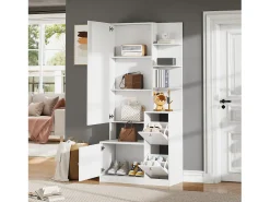 Móvel De Entrada|ModernLuxe Conjunto cabideiro de entrada 85x40x180 cm - con espelho e 2 organizadores de sapatos - 2 portas - prateleiras abertas - Branco