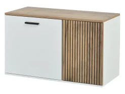 Móvel De Arrumação|Sapateira|ModernLuxe Conjunto cabideiro de entrada - Sapateiro e banco de sapatos - Barra de roupas e 4 ganchos - Espelho - Natural+ Branco