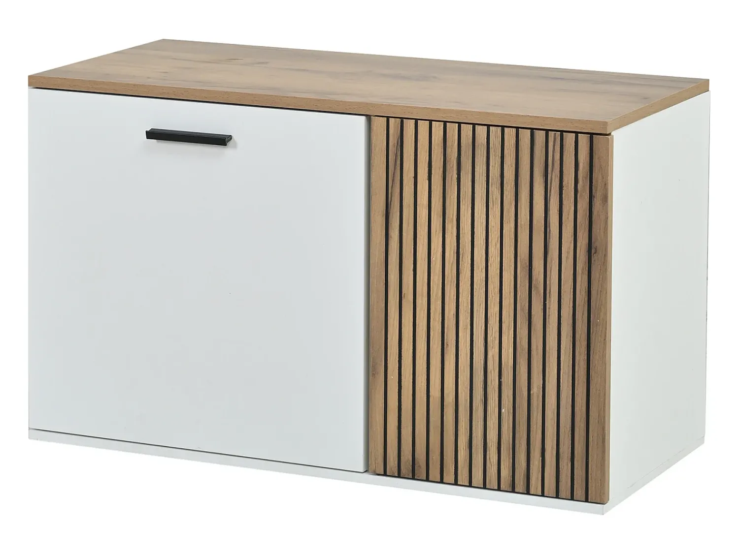 Móvel De Arrumação|Sapateira|ModernLuxe Conjunto cabideiro de entrada - Sapateiro e banco de sapatos - Barra de roupas e 4 ganchos - Espelho - Natural+ Branco