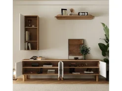 Móvel De Tv*Merax Conjunto de 3 armários de parede - aparador alto + móvel de TV + prateleira de parede - aglomerado - natural + branco Multicor