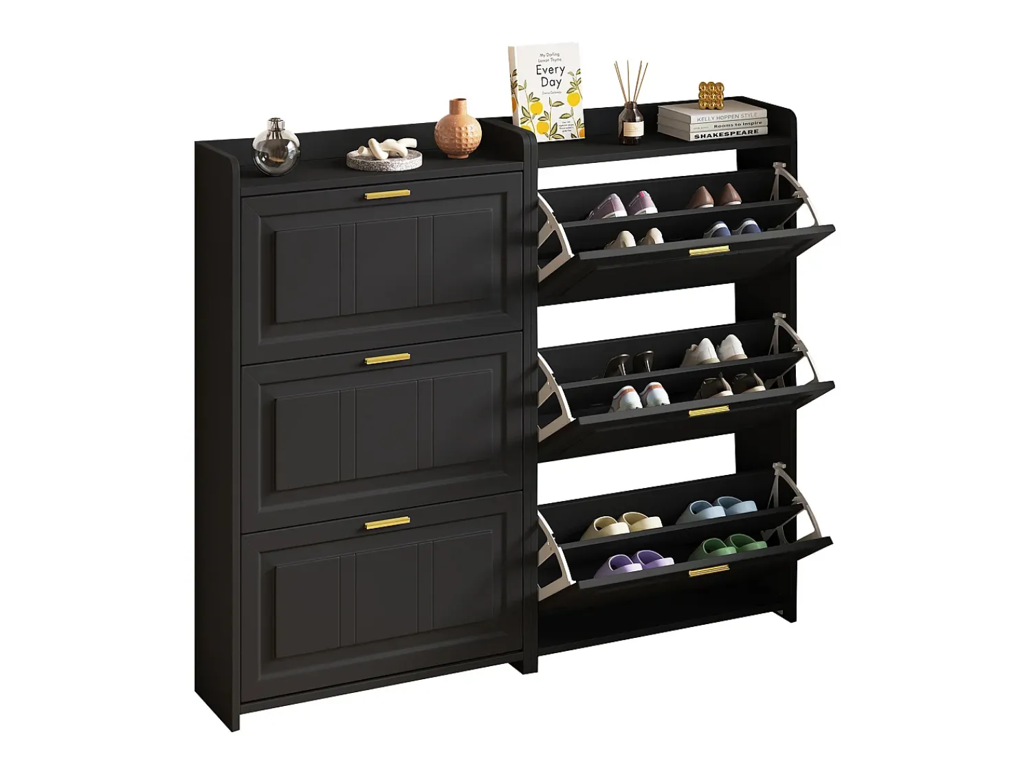 Móvel De Arrumação|Sapateira*Hauss Spole Conjunto de 2 armários para calçado 70 x 24 x 120 cm com 3 portas - Preto