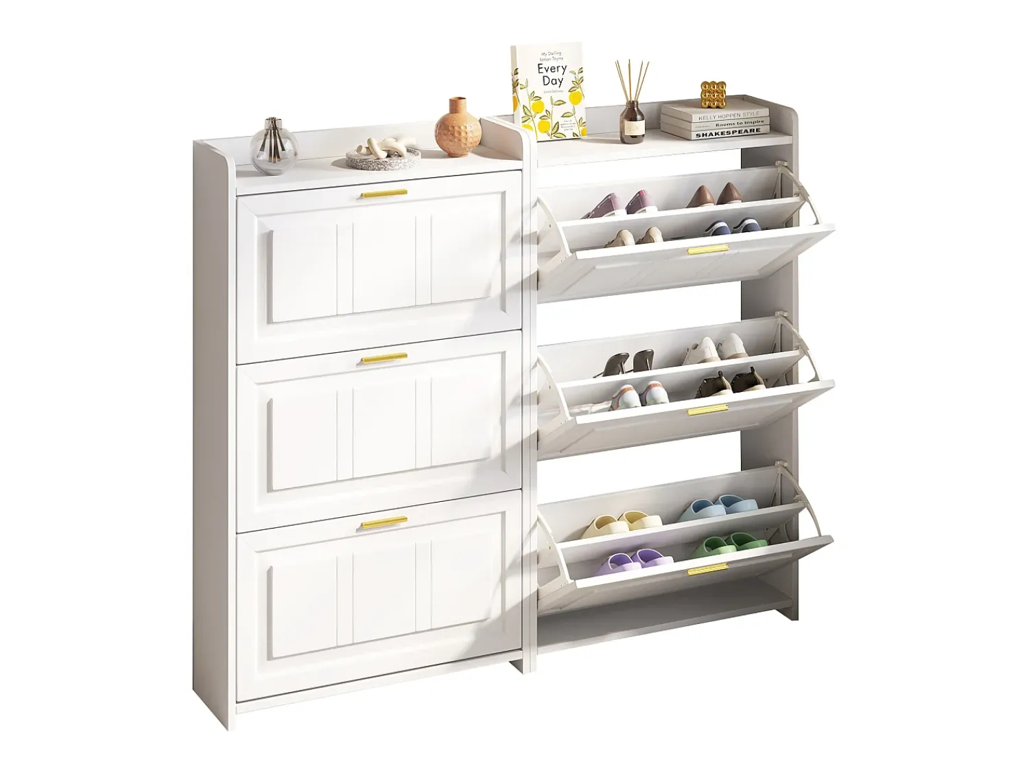 Hauss Spole Conjunto de 2 armários para calçado 70 x 24 x 120 cm com 3 portas -^ Móvel De Arrumação|Sapateira