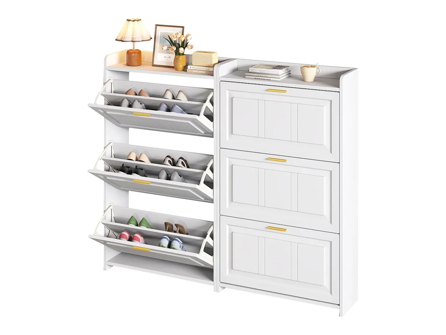 Hauss Spole Conjunto de 2 armários para calçado 70 x 24 x 120 cm com 3 portas -^ Móvel De Arrumação|Sapateira