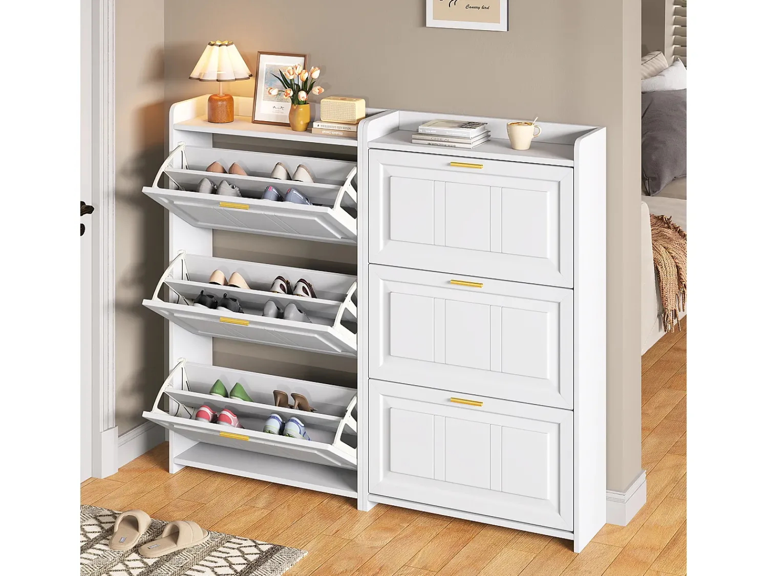 Hauss Spole Conjunto de 2 armários para calçado 70 x 24 x 120 cm com 3 portas -^ Móvel De Arrumação|Sapateira
