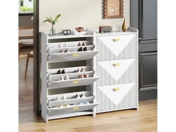 Móvel De Arrumação|Sapateira|Hauss Spole Conjunto de 2 armários para sapatos s com 3 portas basculantes e 6 compartimentos. Branco