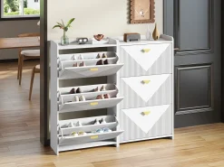 Móvel De Arrumação|Sapateira|Hauss Spole Conjunto de 2 armários para sapatos s com 3 portas basculantes e 6 compartimentos. Branco