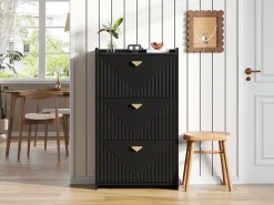 Móvel De Arrumação|Sapateira|Hauss Spole Conjunto de 2 armários para calçado com 3 portas basculantes e 6 compartimentos. Preto