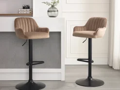 Vente-unique Conjunto de 2 bancos altos veludo e metal preto, altura ajustável, - ELEANA^ Banco