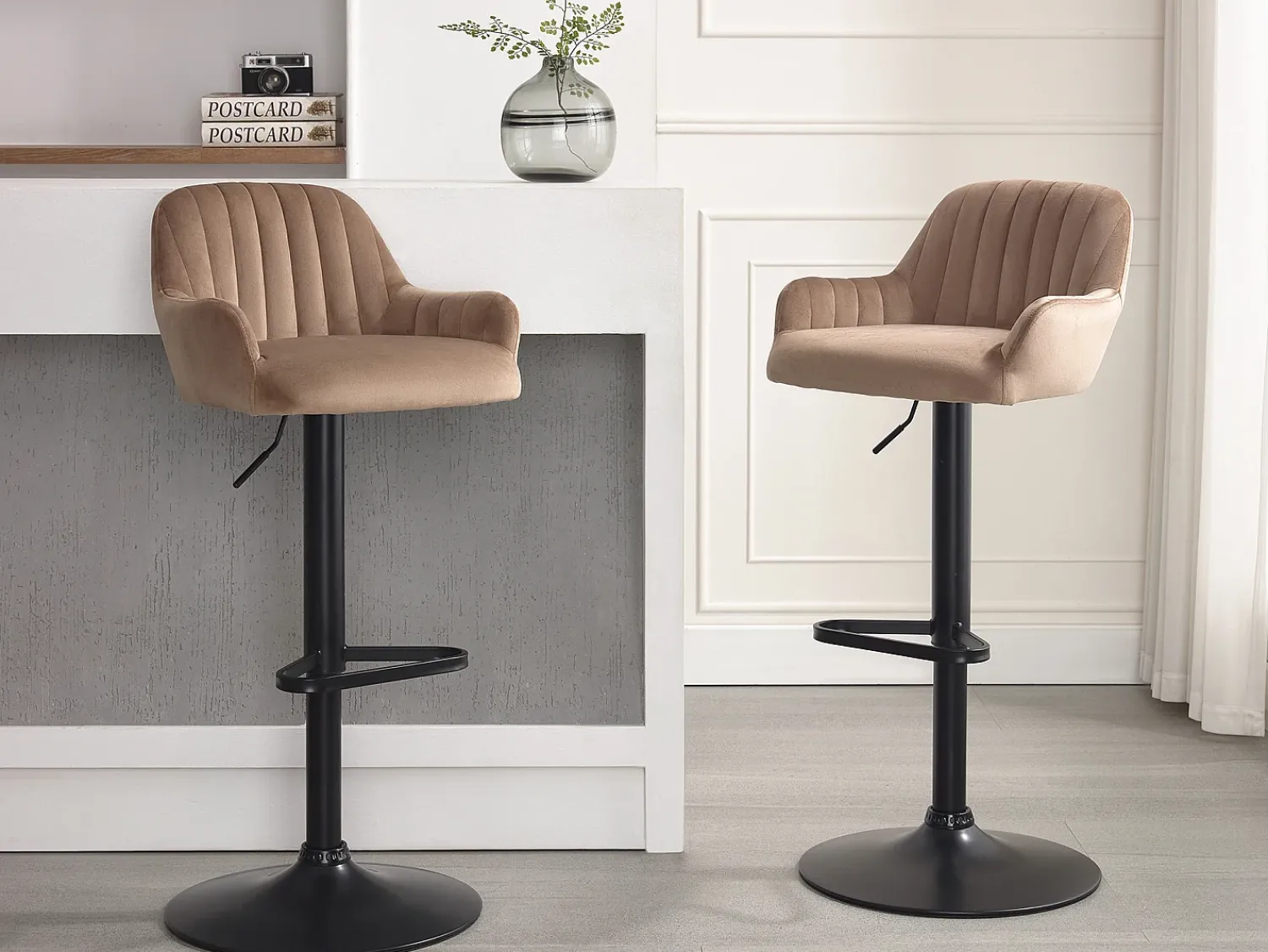 Vente-unique Conjunto de 2 bancos altos veludo e metal preto, altura ajustável, - ELEANA^ Banco