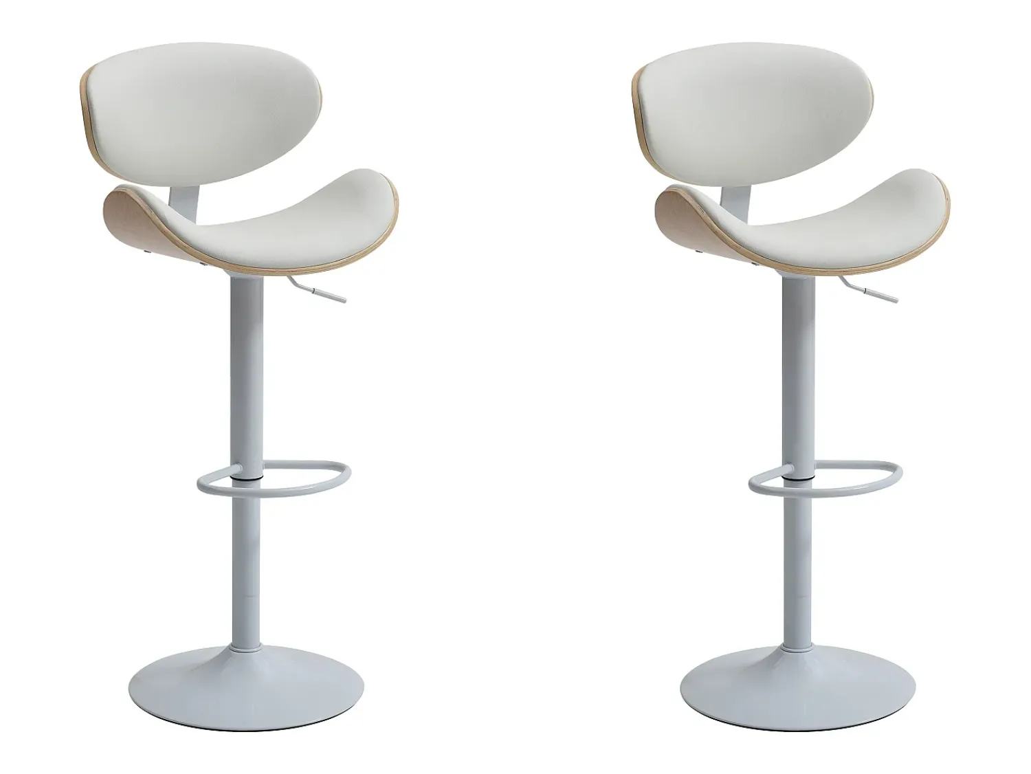 New Vente-unique Conjunto de 2 bancos altos pele sintética, altura regulável, natural e branco - MONTENEGRO Natural claro / Branco