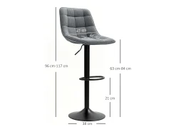 Conjunto de 2 bancos altos, reguláveis em altura e giratórios, estofados com encosto, efeito chenille, apoio para os pés, cinza escuro^ Banco