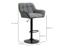 Banco* Conjunto de 2 bancos altos, reguláveis em altura, giratórios 360°, com encosto e apoio para os pés, efeito linho, até 120 kg, cinza Cinzento