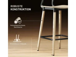 Banco| Conjunto de 2 bancos altos, com encosto e apoio para os pés, pés de aço, para cozinha, sala de estar, natural Natural claro