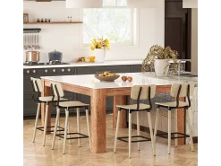Banco| Conjunto de 2 bancos altos, com encosto e apoio para os pés, pés de aço, para cozinha, sala de estar, natural Natural claro