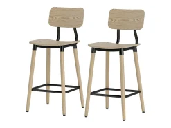 Banco| Conjunto de 2 bancos altos, com encosto e apoio para os pés, pés de aço, para cozinha, sala de estar, natural Natural claro