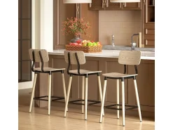 Banco| Conjunto de 2 bancos altos, com encosto e apoio para os pés, pés de aço, para cozinha, sala de estar, natural Natural claro