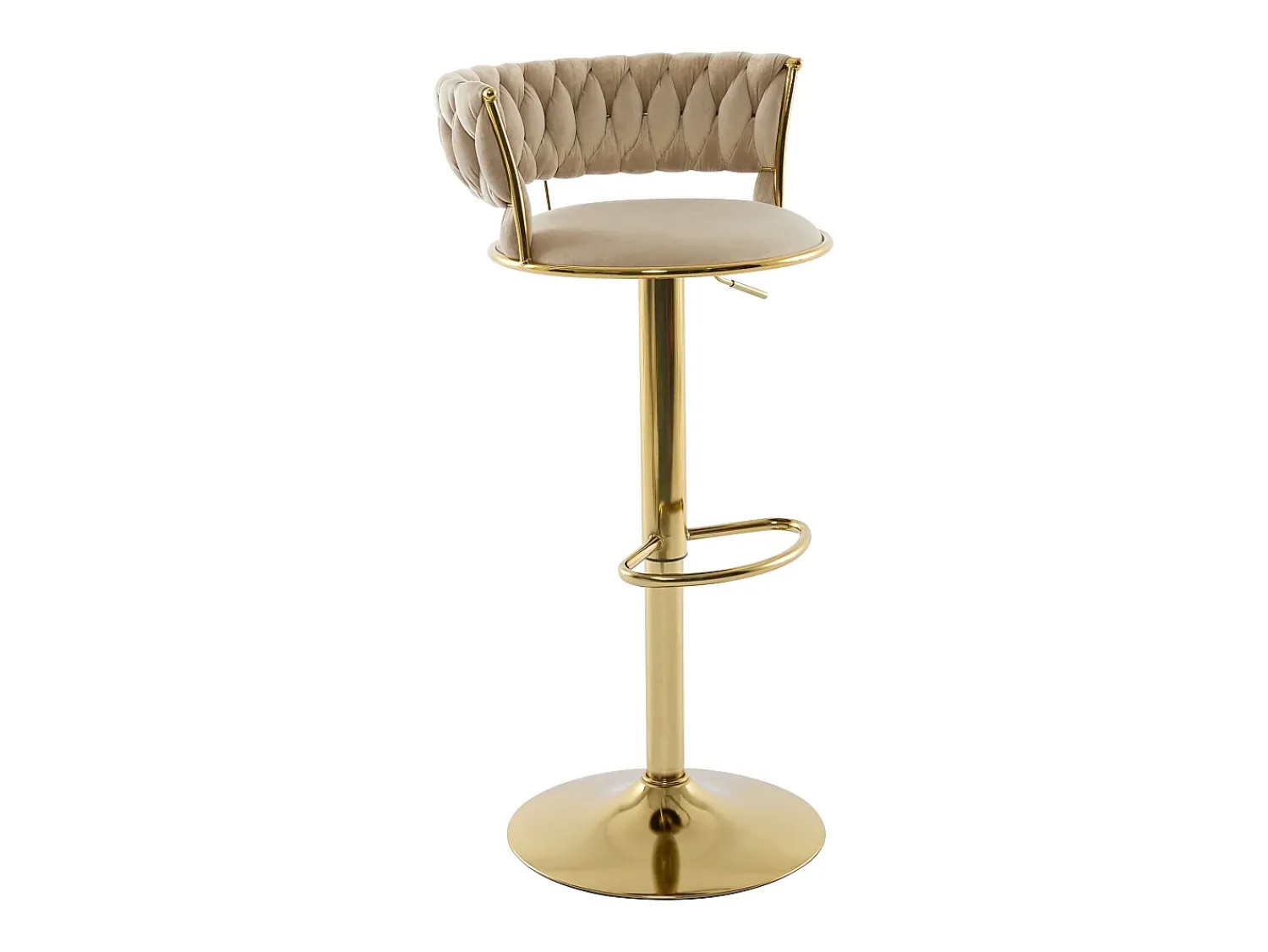 Discount Vente-unique Conjunto de 2 bancos altos em veludo e metal dourado, altura regulável, cor - LOMYA Bege