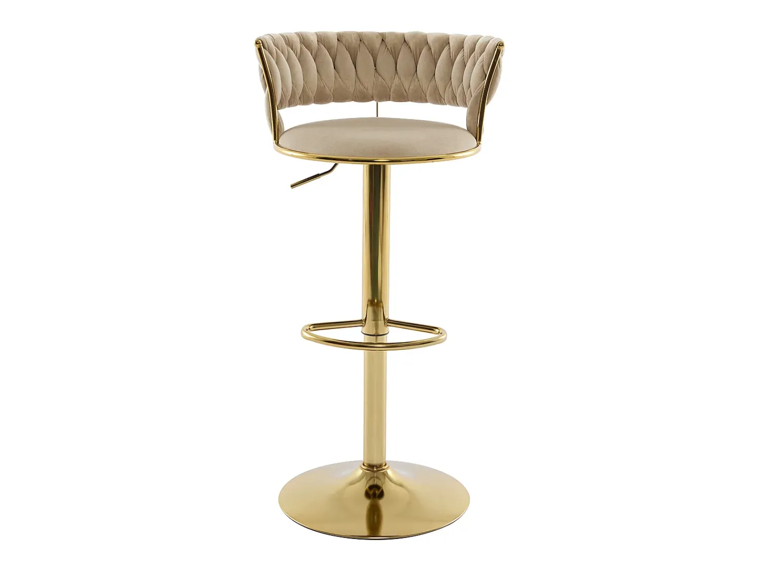 Discount Vente-unique Conjunto de 2 bancos altos em veludo e metal dourado, altura regulável, cor - LOMYA Bege