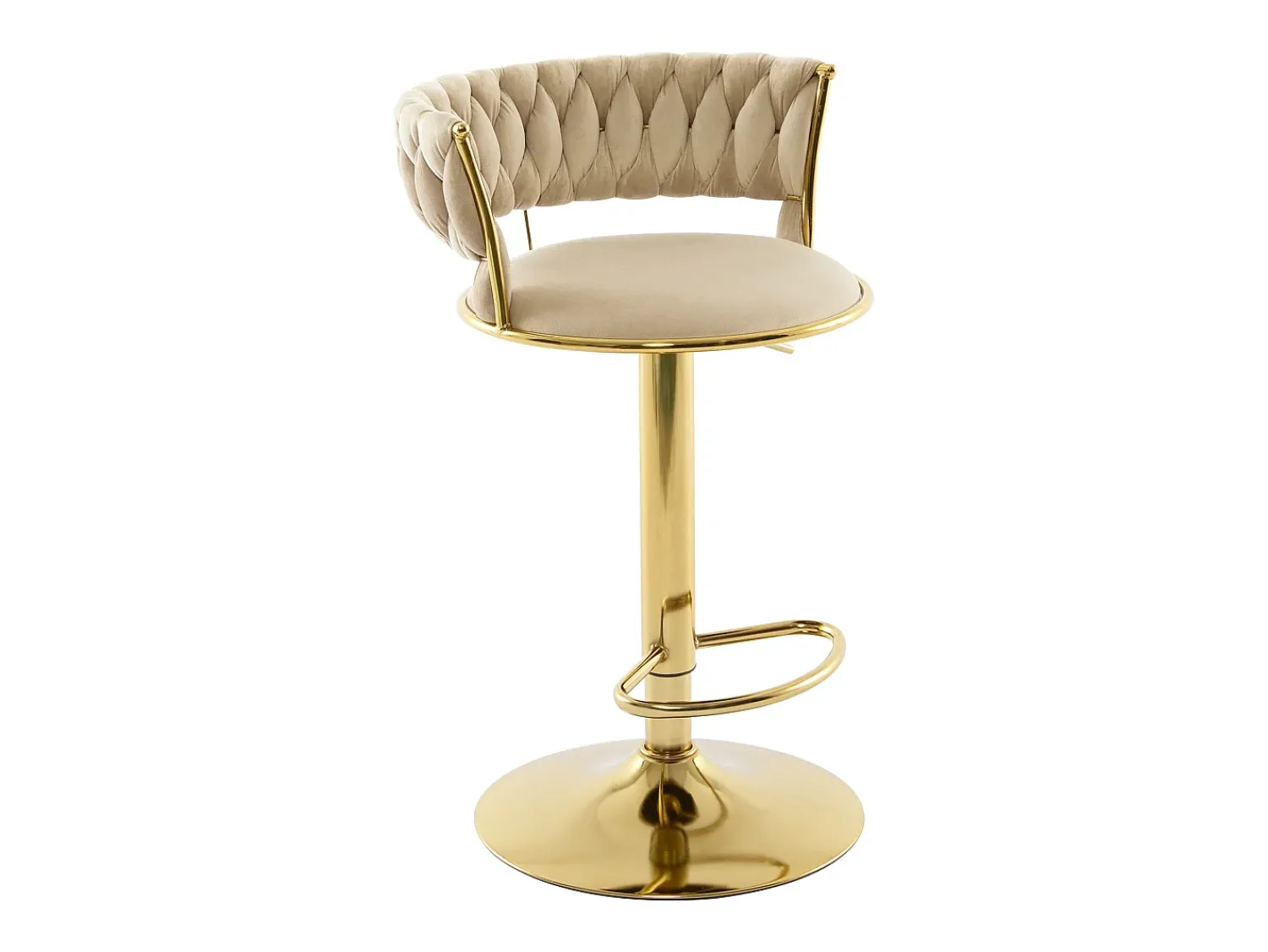 Discount Vente-unique Conjunto de 2 bancos altos em veludo e metal dourado, altura regulável, cor - LOMYA Bege