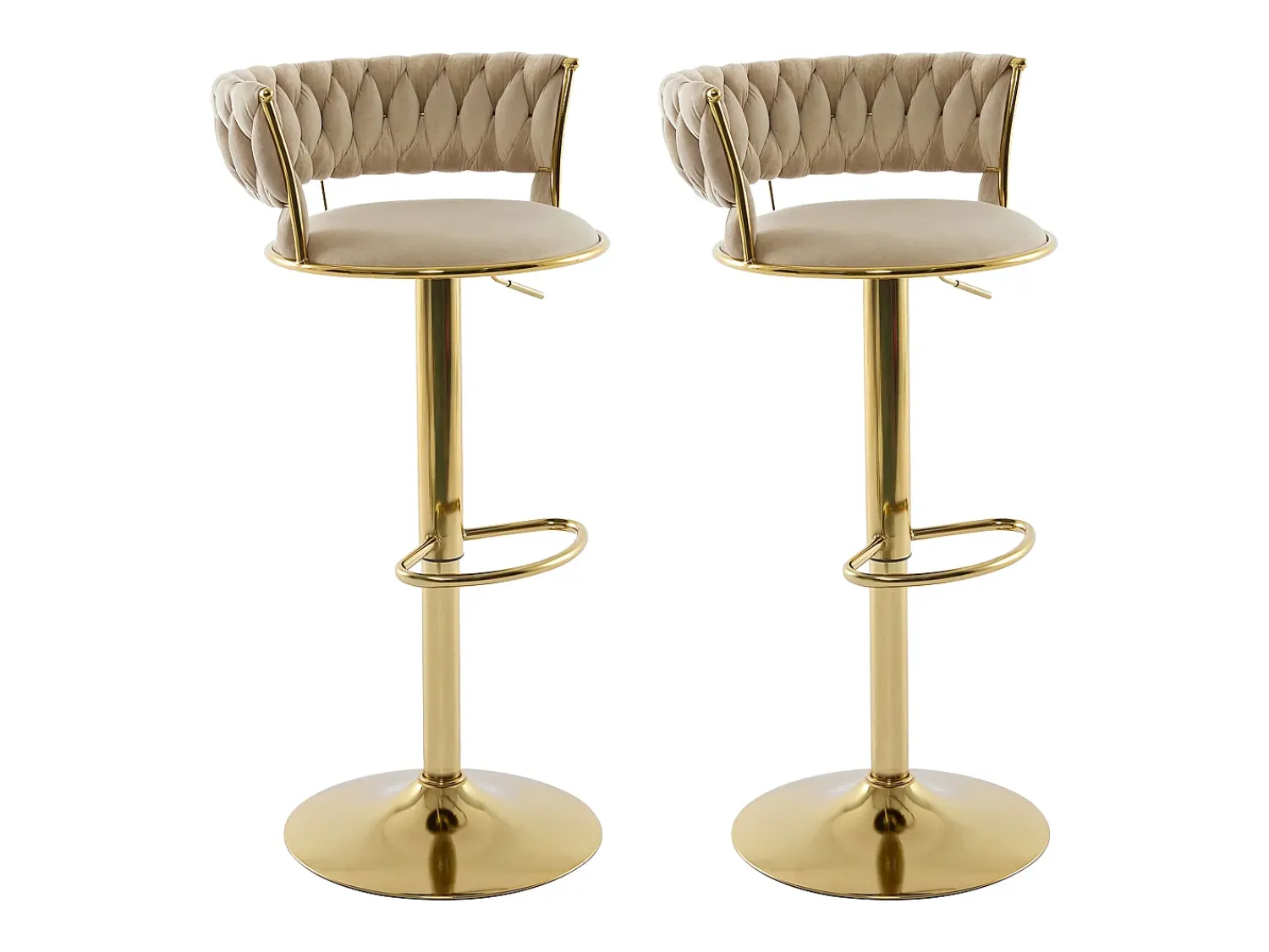 Discount Vente-unique Conjunto de 2 bancos altos em veludo e metal dourado, altura regulável, cor - LOMYA Bege