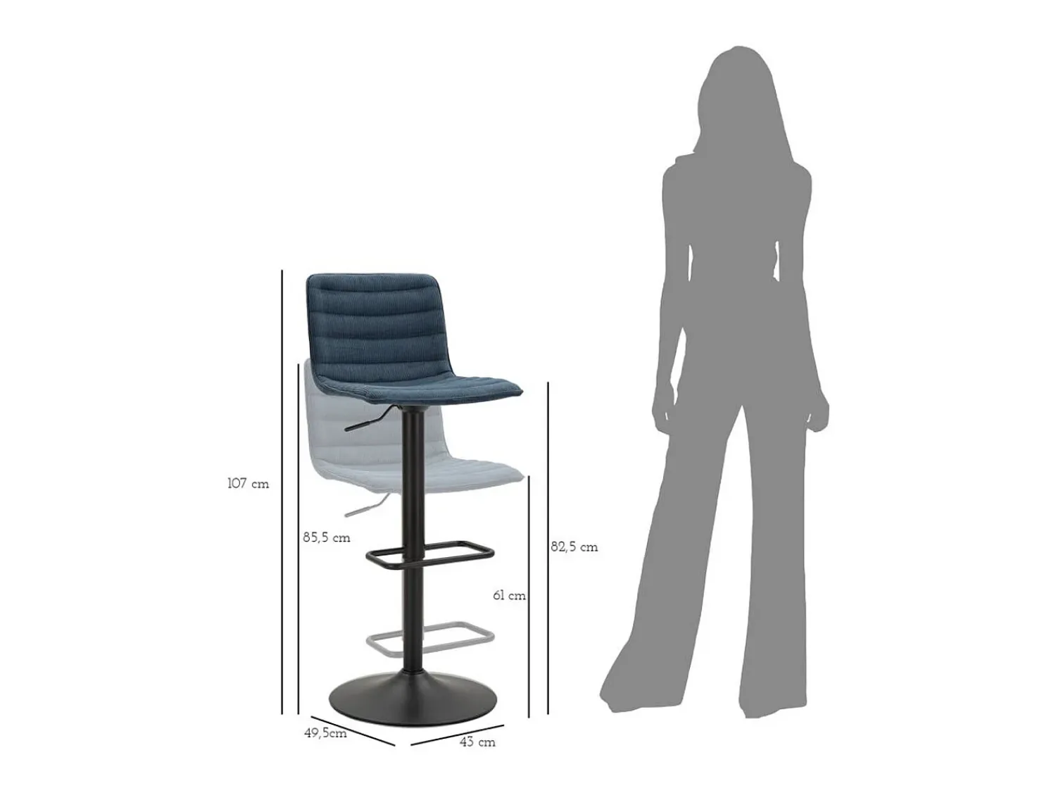 Banco| Conjunto de 2 Bancos Altos VKH445, , 43x49,5x85,5 cm, Kendra Home Preto