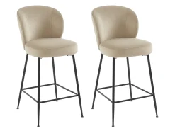 Discount Vente-unique Conjunto de 2 bancos altos veludo e metal preto - - POLPONA de Pascal MORABITO Bege